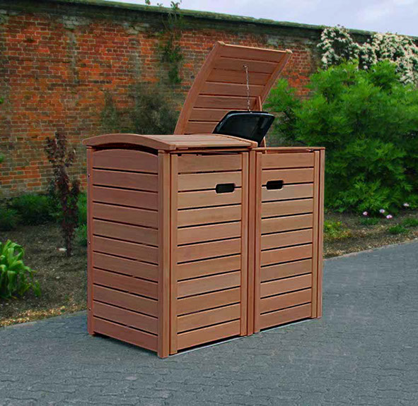 Mülltonnenbox CLASSIC - 2 x 120 Liter Müllbox - astfreies FSC Hartholz natur geölt - Aufwendige Verarbeitung - Zapfenverbindungen