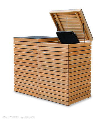 Mülltonnenbox CUBUS - FSC Hartholz natur geölt - 2 x 120 Liter Müllbox