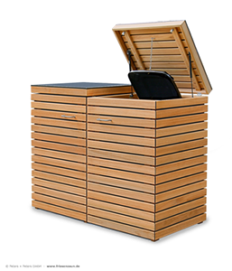 Mülltonnenbox CUBUS - FSC Hartholz natur geölt - 2 x 120 Liter Müllbox
