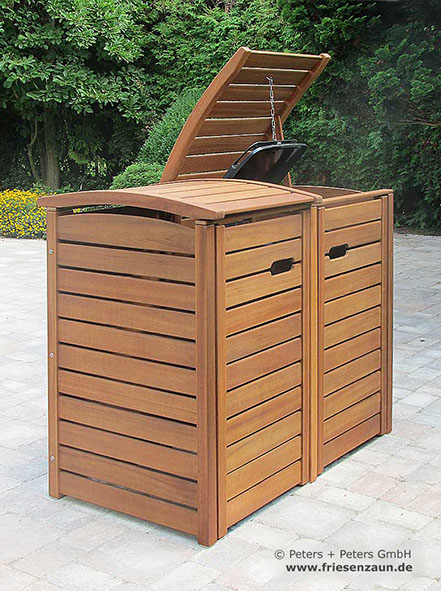Mülltonnenbox CLASSIC - 2 x 120 Liter Müllbox - FSC Hartholz natur geölt
