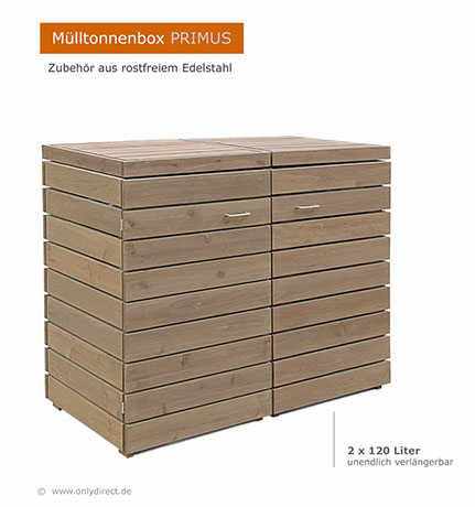 Moderne Mülltonnenbox PRIMUS - asiatische Zeder FSC - extra stabile Ausführung - Baukastensystem - unendlich verlängerbar - 120 und 240 Liter.