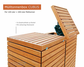 2er Mülltonnenschrank CUBUS für 2 x 120 Liter Mülltonnen mit vollwertiger Rückwand und Zubehör aus rostfreiem Edelstahl