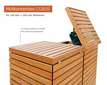 2er Mülltonnenschrank CUBUS für 2 x 120 Liter Mülltonnen mit vollwertiger Rückwand und Zubehör aus rostfreiem Edelstahl