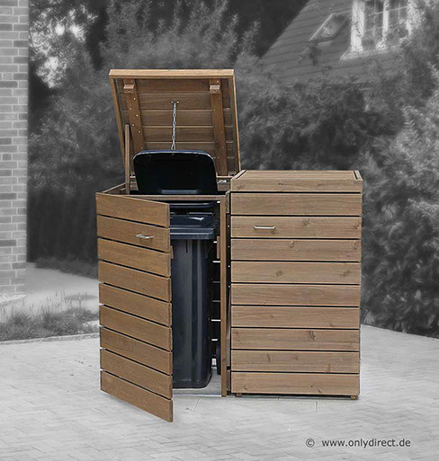 Moderne Mülltonnenbox PRIMUS - asiatische Zeder FSC - extra stabile Ausführung - Baukastensystem - unendlich verlängerbar - 120 und 240 Liter.