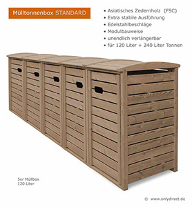 120 + 240 Liter Müllbox STANDARD - asiatische Zeder FSC - braun gebeizt - Mülltonnenboxen Online kaufen - Preisvorteil durch Direktvertrieb.