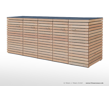5 x 120 Liter Mülltonnenbox CUBUS aus astfreiem FSC Hartholz - Baukastensystem 120 + 240 Liter