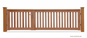 Asymmetrisches Holztor ROOF - Gartentor FSC Mahagoni Hartholz - Breite 300 cm - Höhe 90 cm - Zubehör aus Edelstahl
