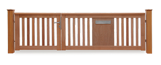 Asymmetrisches Gartentor ROOF - mit integriertem Briefkasten - FSC Hartholz Holztor Natur