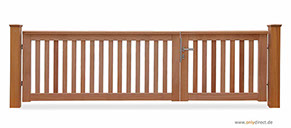 Asymmetrisches Holztor ROOF - Gartentor FSC Mahagoni Hartholz - Aufteilung 2/3 - 1/3 = 200cm zu 100 cm - Zubehör aus Edelstahl