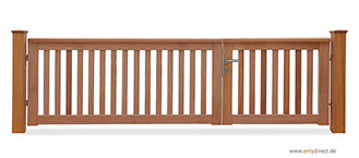 Asymmetrisches Holztor ROOF - Gartentor FSC Mahagoni Hartholz - Aufteilung 2/3 - 1/3 = 200cm zu 100 cm - Zubehör aus Edelstahl