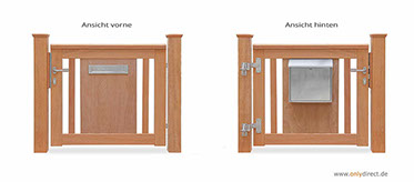 Einzeltor ROOF mit integriertem V2A-Briefkasten - Aufhängebeschläge und Zubehör aus Edelstahl - Mahagoni Hartholz