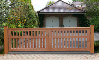 Holztor CUBE open - Gartentore aus Mahagoni Hartholz von ONLY