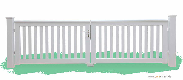 Weißes Holztor ROOF - Gartentor Mahagoni Hartholz (FSC) - Breite 300 cm - Höhe 90 cm - Komplettes Zubehör aus Edelstahl