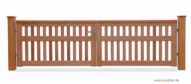 Holztor - Garten CUBE open - FSC Mahagoni Holz - Edelstahl-Zubehör