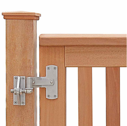 Premium Holzgartentor Mahagoni mit 4 Wege Ladenband / Torbeschlag aus Edelstahl.