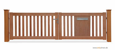 Holztor - Garten CUBE open - FSC Mahagoni Holz - Edelstahl-Zubehör