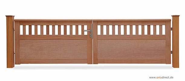 Holztor - Garten CUBE open - FSC Mahagoni Holz - Edelstahl-Zubehör - Maßanfertigung