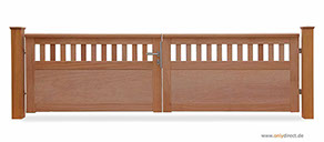 Holztor - Garten CUBE open - FSC Mahagoni Holz - Edelstahl-Zubehör - Maßanfertigung