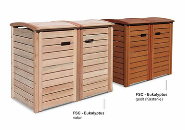 2 x 120 + 240 Liter Mülltonnenboxen - Müllbox CLASSIC Hartholz Natur oder Hartholz fertig geölt