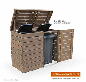 2er, 3er, 4er, 5er Mülltonnenbox PRIMUS - Baukastensystem - unendlich verlängerbar - Asiatsche Zeder braun gebeizt