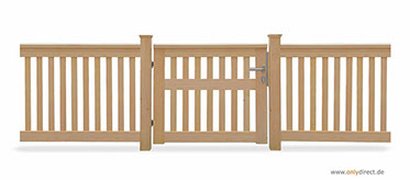 Holztür Garten und Gartenzaun Holz - Gartenpforte CUBE open - Nordische Lärche (FSC) - Zubhör komplett aus Edelstahl.